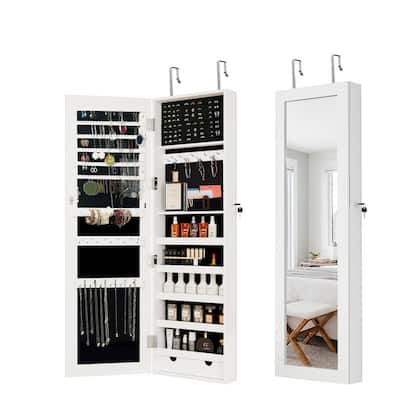 47.2 Inch Lockable Wall or Door Mounted Mirror Jewelry Cabinet Organizer