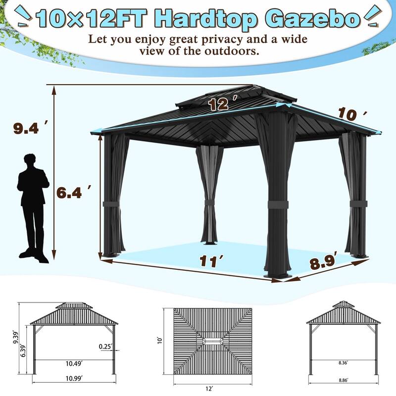 VEIKOUS Aluminum Double Hardtop Gazebo Pergola for Patio, Lawn, and Garden with Removable Netting