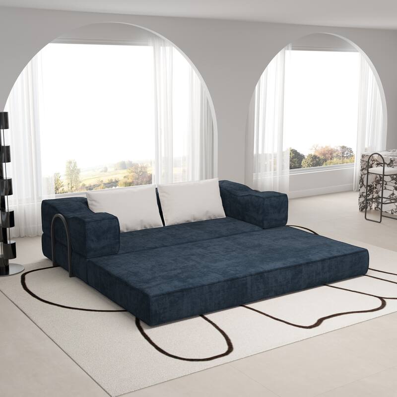 GDFStudio - Chenille 80" Modular Folding Sofa Bed with King Mattress