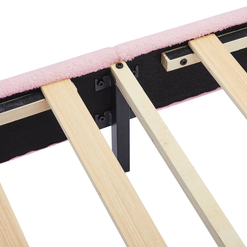 Twin Size Flower-Shape Upholstered Bed with LED Light Strip, Adjustable Headboard, Pink