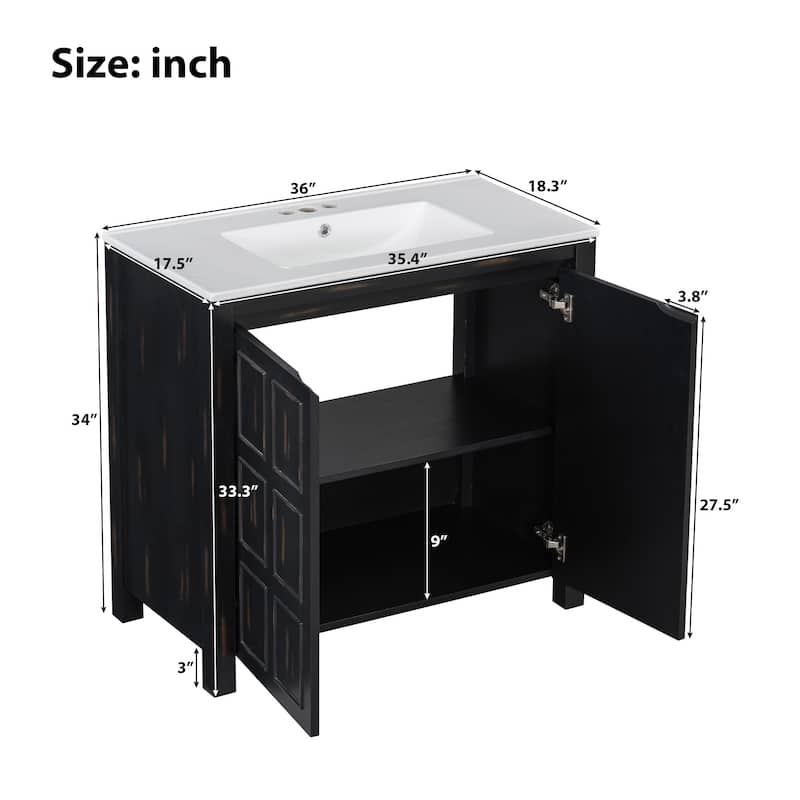 36 "Ceramic Sink Bathroom Vanity Set with Storage Cabinet Organizer‌.