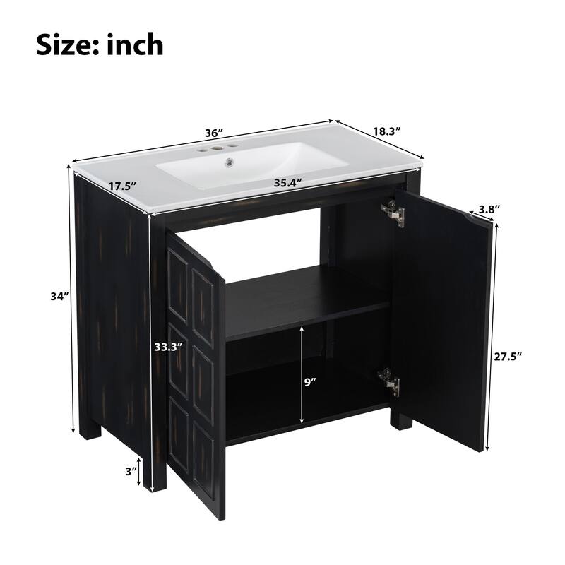 Roomfitters 36" Bathroom Vanity with Ceramic Sink and Storage Cabinet