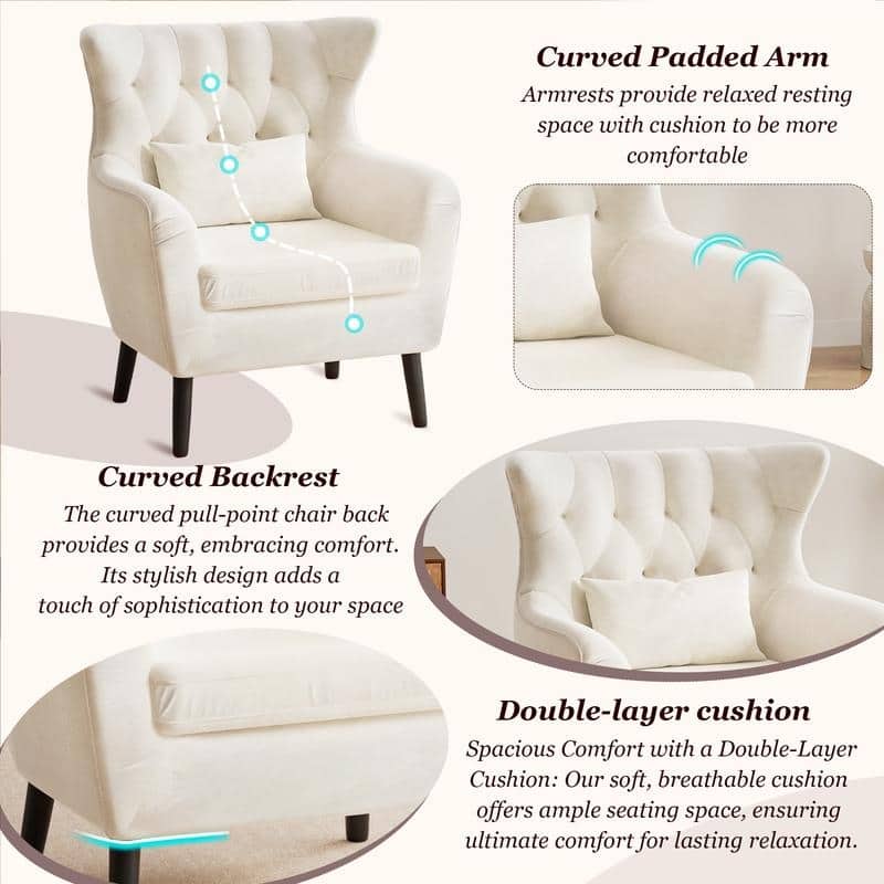 Tuft Velvet Living Room Thick Cushion Accent Chair