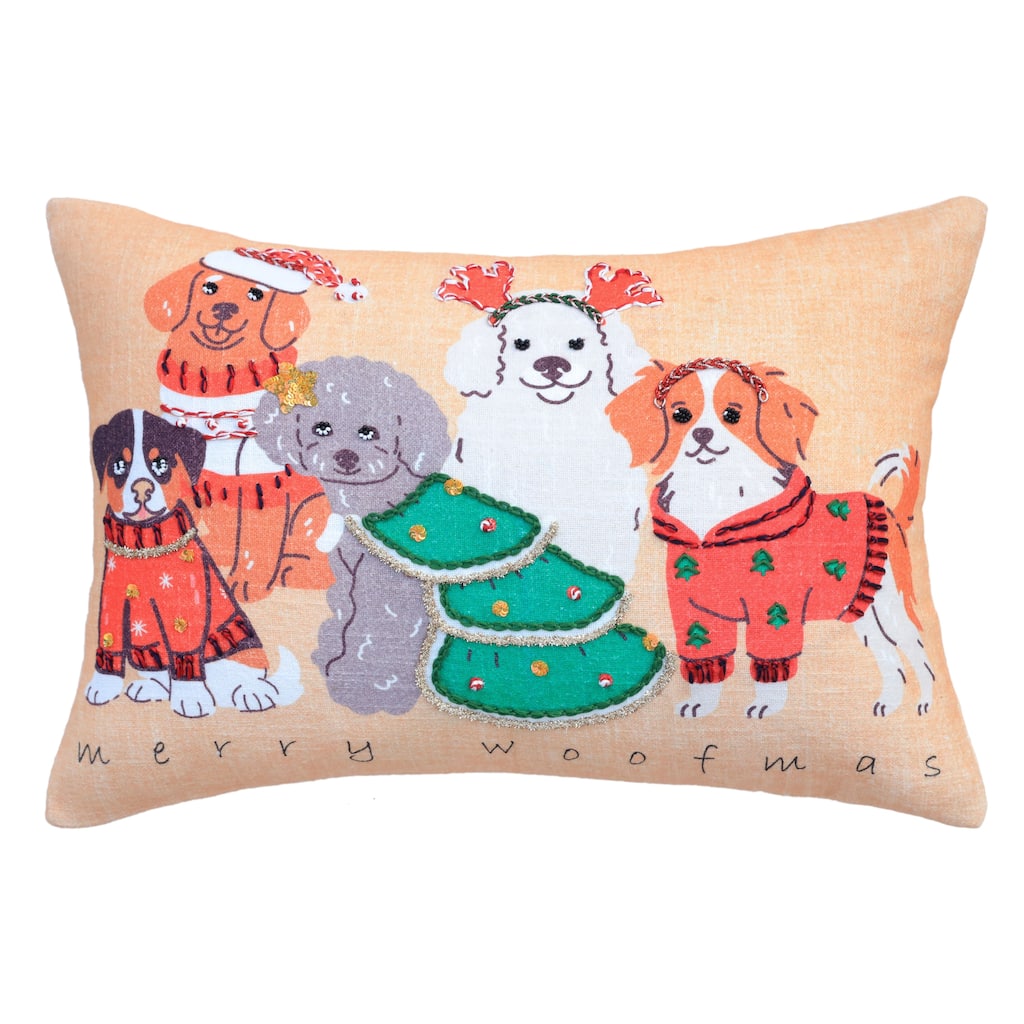 Vibhsa Merry Woofmas Christmas Pillow 14" x 20"