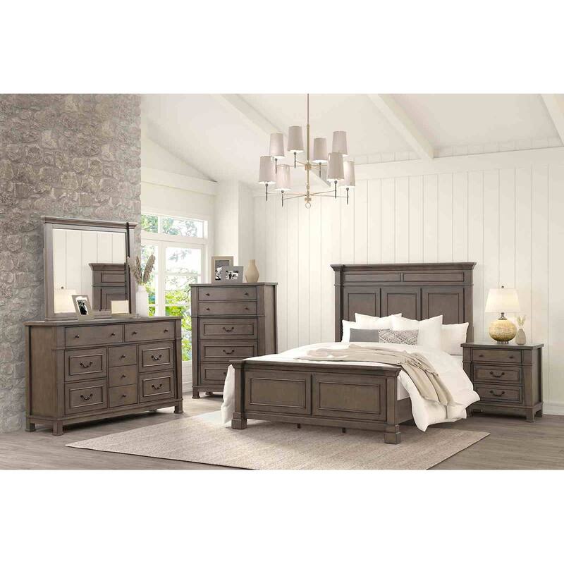 Transitional Dark Walnut Finish Bedroom Set USB Nightstand Drawers