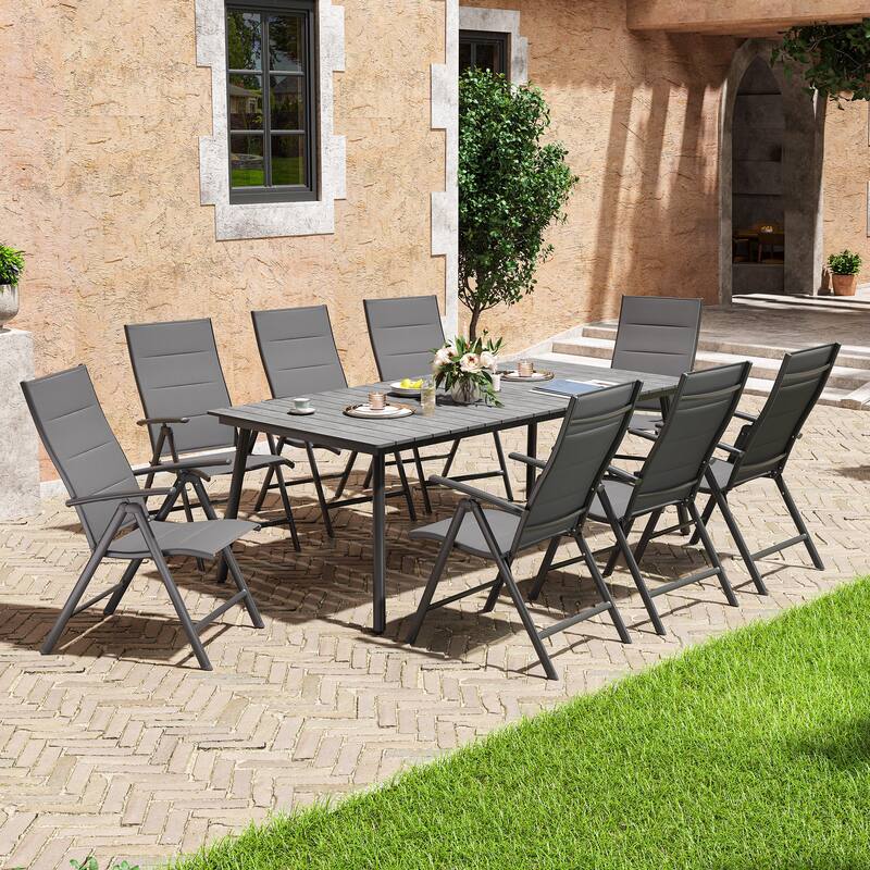 VredHom Outdoor Patio Dining Set Folding Chairs and Dining Table - Set of 9