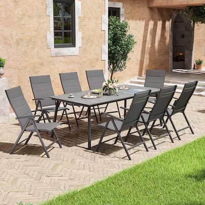 VredHom Outdoor Patio Dining Set Folding Chairs and Dining Table - Set of 9