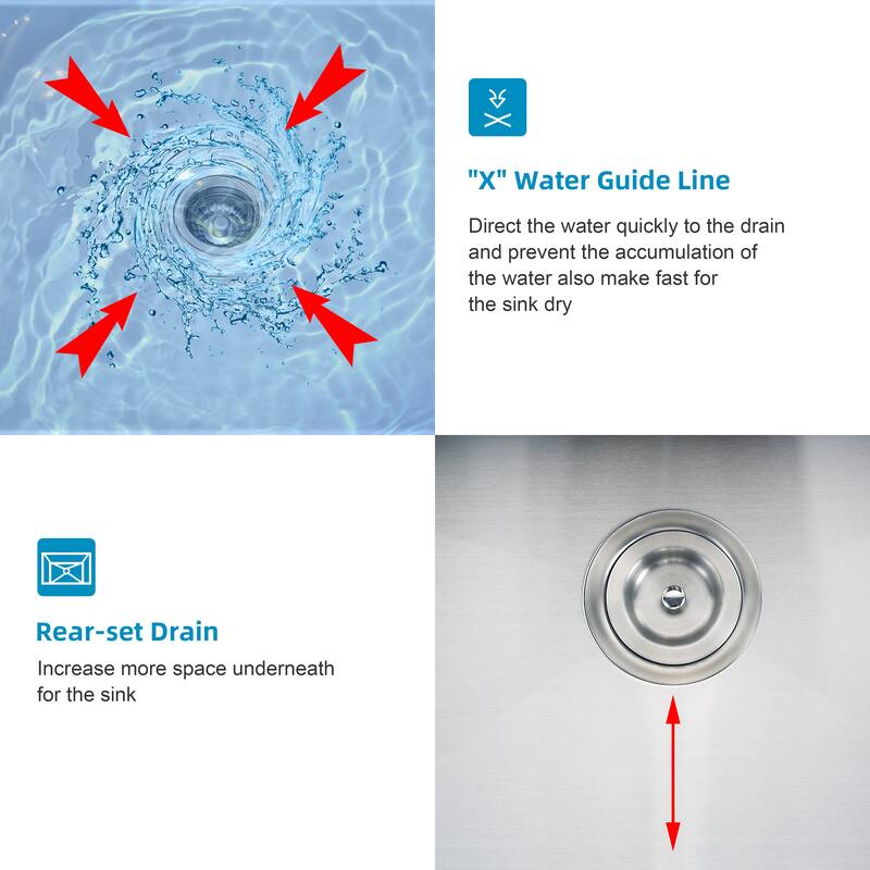 CB HOME 23" Undermount Kitchen Sink, Drop in Single Bowl Kitchen Sink, Stainless Steel Kitchen Sink with Basket Strainer