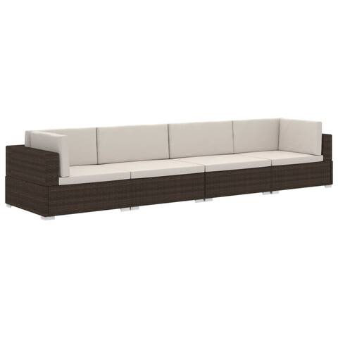 vidaXL 4 Piece Patio Sofa Set with Cushions Poly Rattan Brown