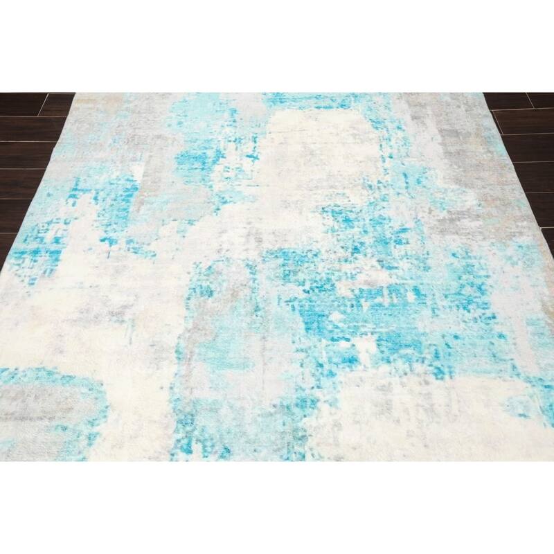 4'x6' Machine Made Cotton Oriental Area Rug Aqua, Beige Color