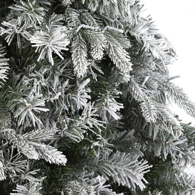 6ft Flocked Christmas Tree with Lights, Artificial Pine Tree, Holiday Decor, Realistic Holiday Tree - Green - 72