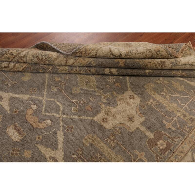 Gray Transitional Oushak Area Rug Hand-Knotted Floral Wool Carpet - 7'11"x 9'9"