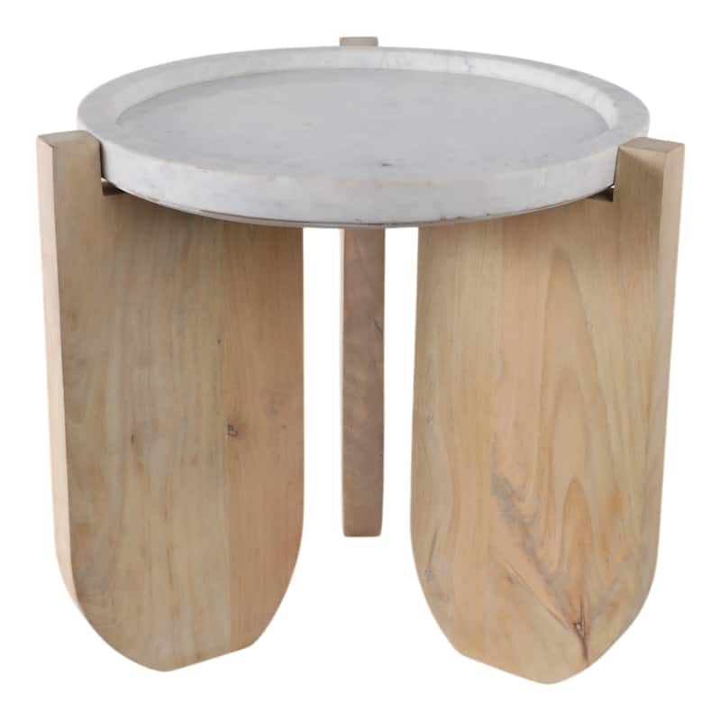 Modern Mango Wood and Marble Accent Table with Stone Top Casual Style - 18" x 18" x 18"