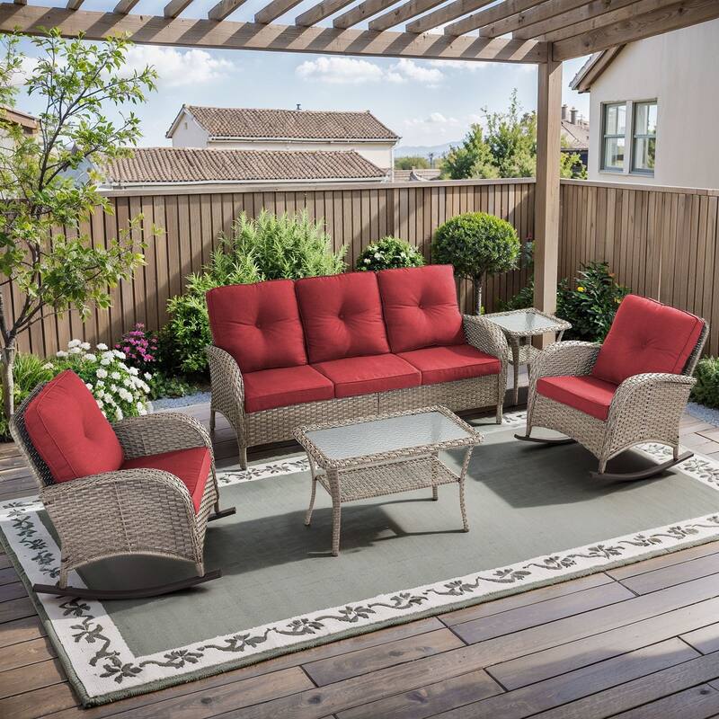 Gymojoy Outdoor Wicker Patio Furniture Sofa Chair Set Weather-Resistant