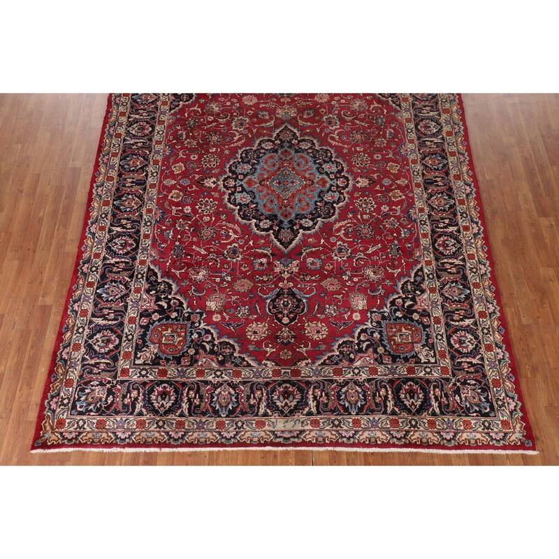 Traditional Signed Mashad Persian Vintage Rug Handmade Wool Carpet - 8'0"x 10'9"