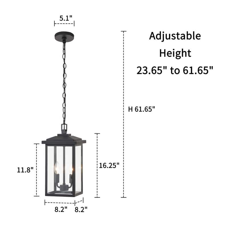 KAWOTI 2-Light 16.25" Black Outdoor Pendant Light - W8.25" x D8.25" x H16.25"