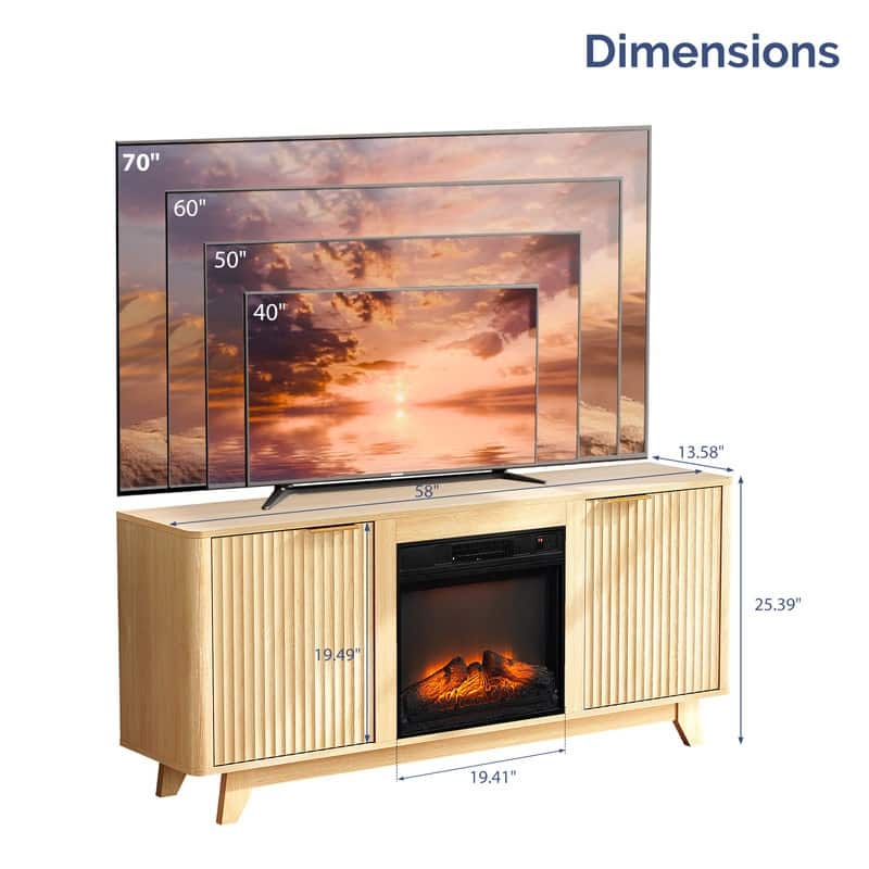 Farmhouse 58'' TV Stand For Tvs Up To 70'' With Electric Fireplace and 2-Door
