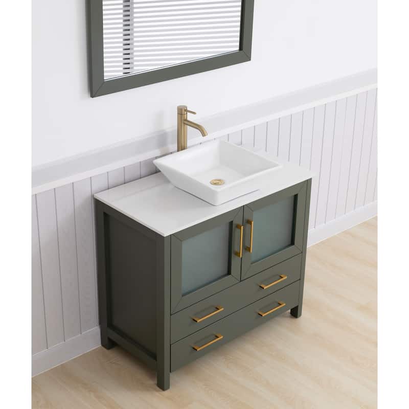 Vanity Art 36" Single Sink Bathroom Vanity Set with Engineered Marble Top Free Mirror - 36 x 18.5 x 36 Inches