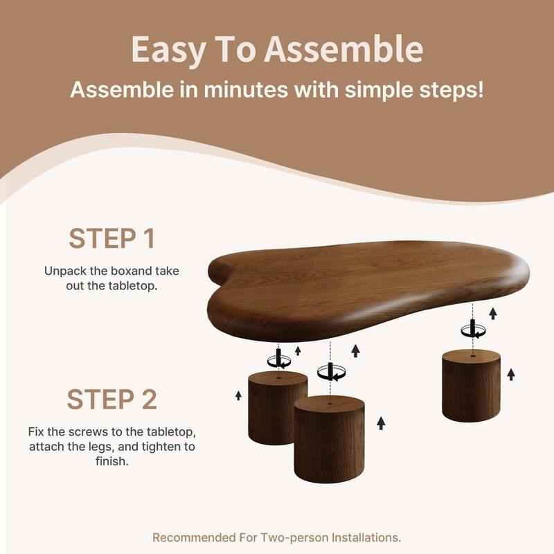 Babajide 48.4inch Cloud Shape Brown four leg Coffee Table, Solid Wood Coffee Table for Livingroom