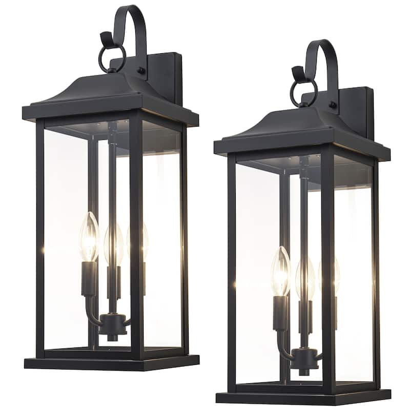 C Cattleya 22inch Large Matte Black Outdoor Wall Lanterns With Clear Tempered Glass - 2-Pack