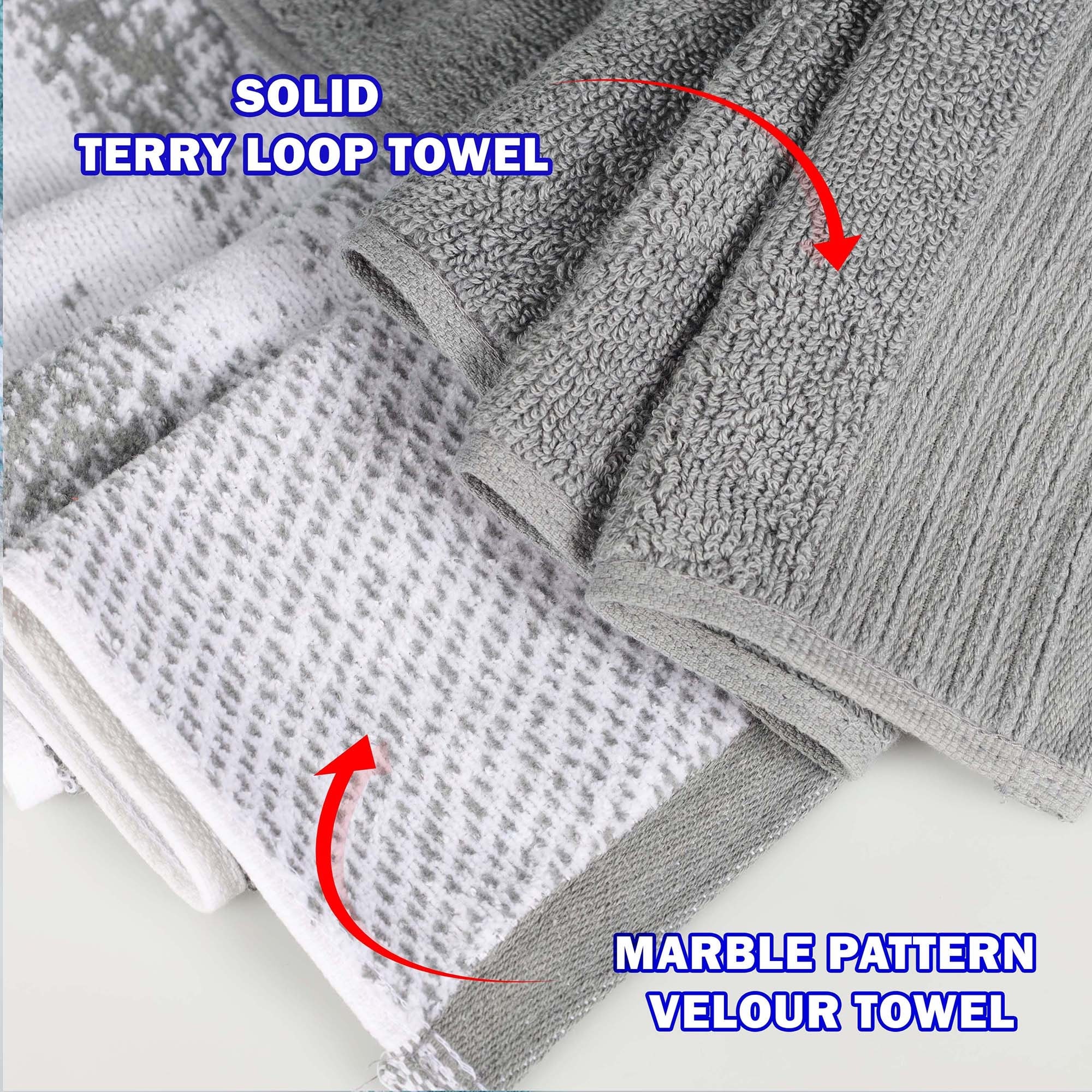 Superior Cotton Solid and Marble Hand Towel Set of 6-image