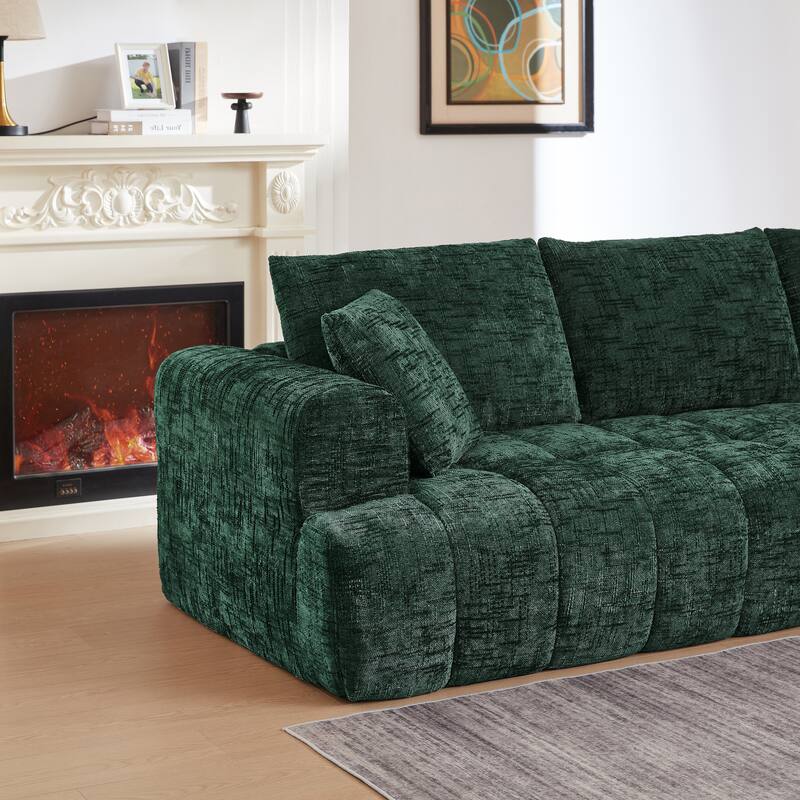 L-Shape Sectional Sofa with Chaise Lounge, Oversized Chenille Upholstered 4 Seater Sofa, Compressed Sofa with Throw Pillows