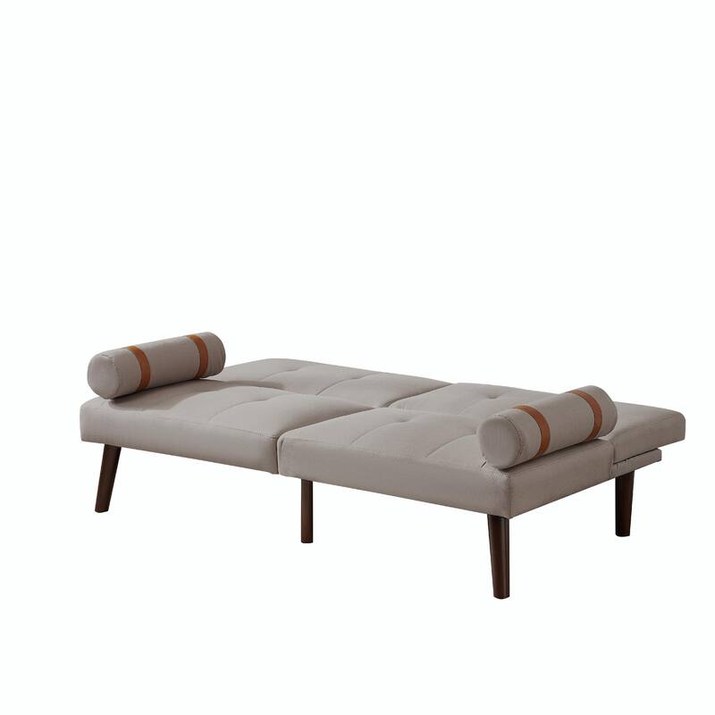 Convertible Sofa Bed Futon with Solid Wood Legs in Linen Fabric