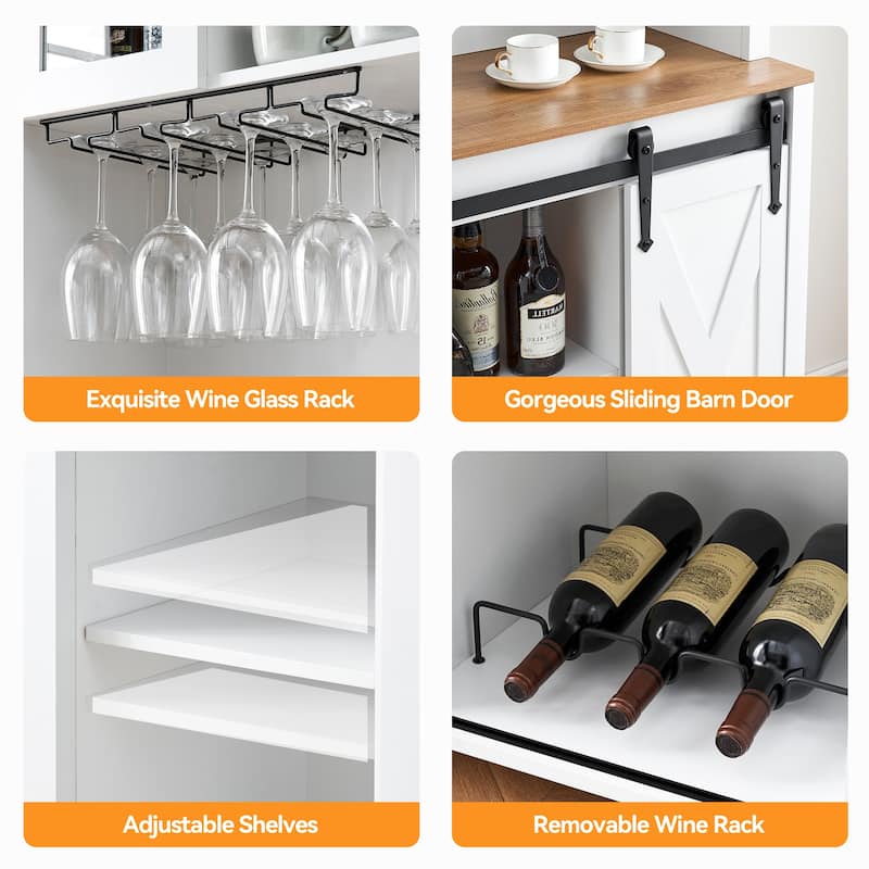 42.5-inch Farmhouse Wine Cabinet with Sliding Barn Door - 15.7"D x 42.5"W x 69.6"H