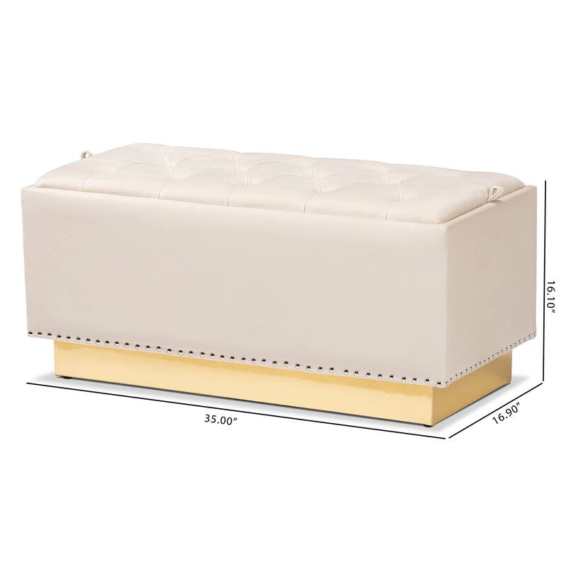Powell Glam and Luxe Velvet Fabric and Gold PU Leather Storage Ottoman