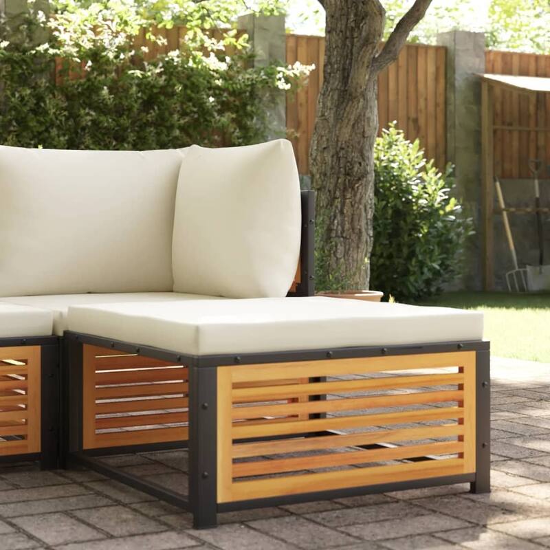 vidaXL Garden Stool Cream White Solid Acacia Wood, Powder-Coated Steel - 26.8 x 26.8 x 11.8 in