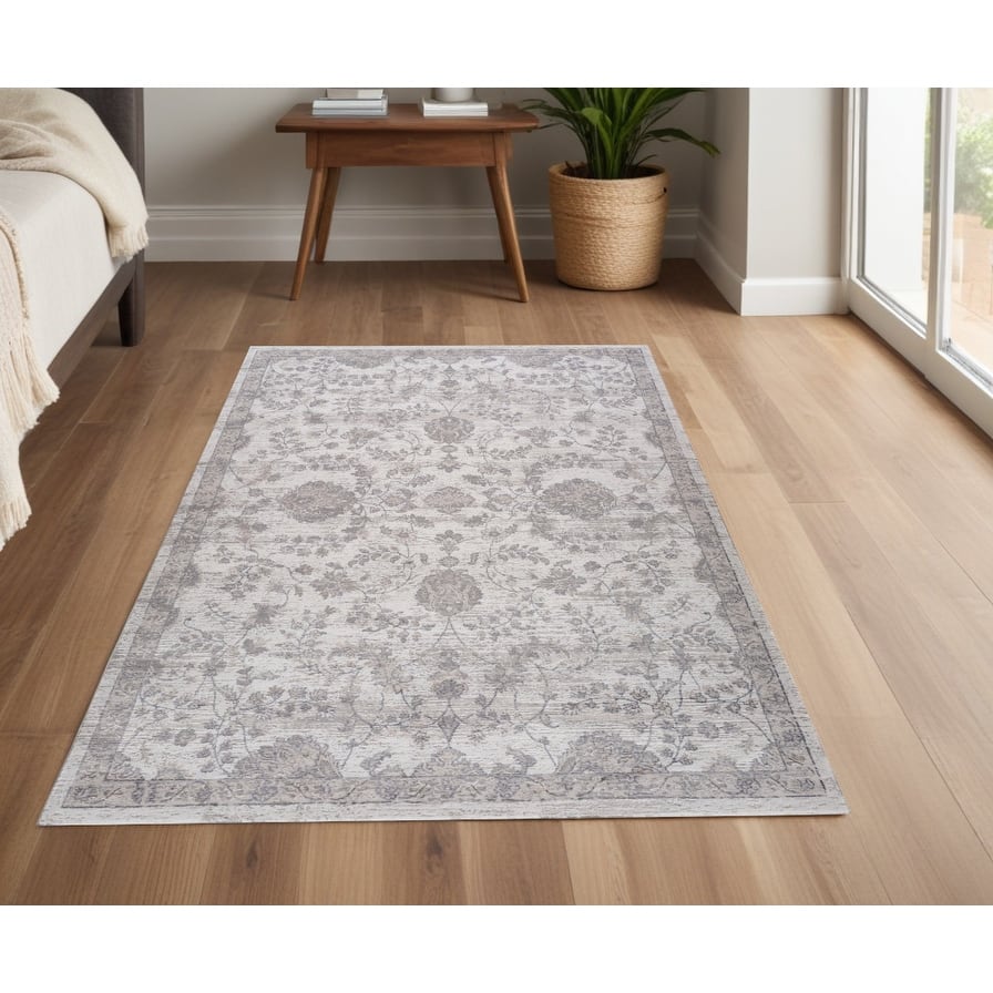 Bihi Distressed Floral Traditional Stain Resistant Woven Area Rug By HomeRoots