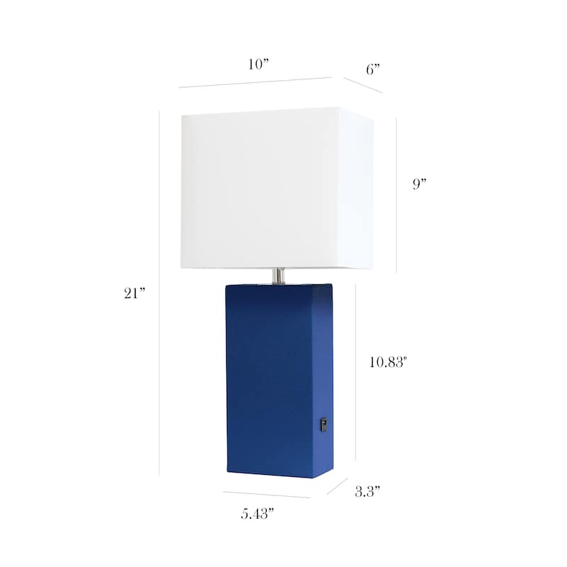 Elegant Designs 21" Modern Leather Wrapped Table Lamp with USB Port, With LED Bulb
