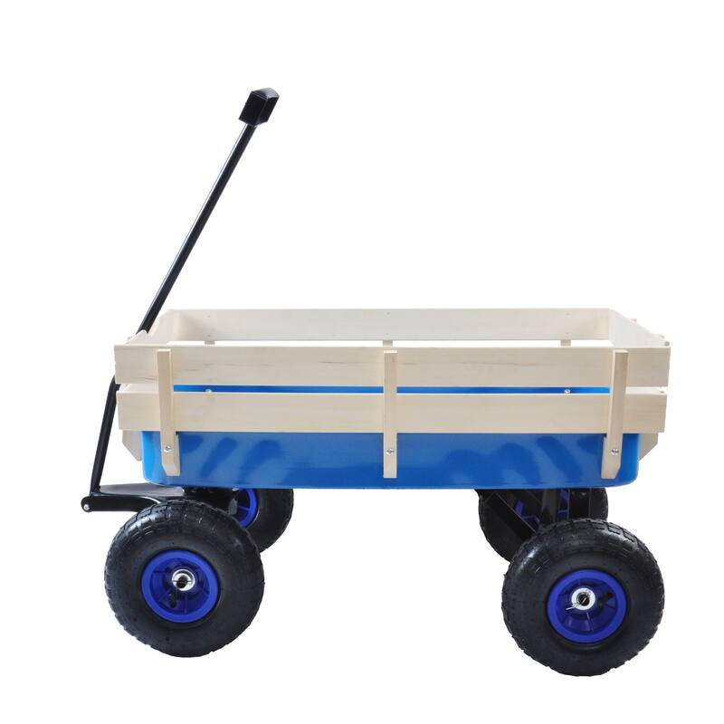 All-Terrain Garden Utility Wagon - Removable Wooden Sides, Steel Bed, 10-Inch Air Tires, and Foldable Handle