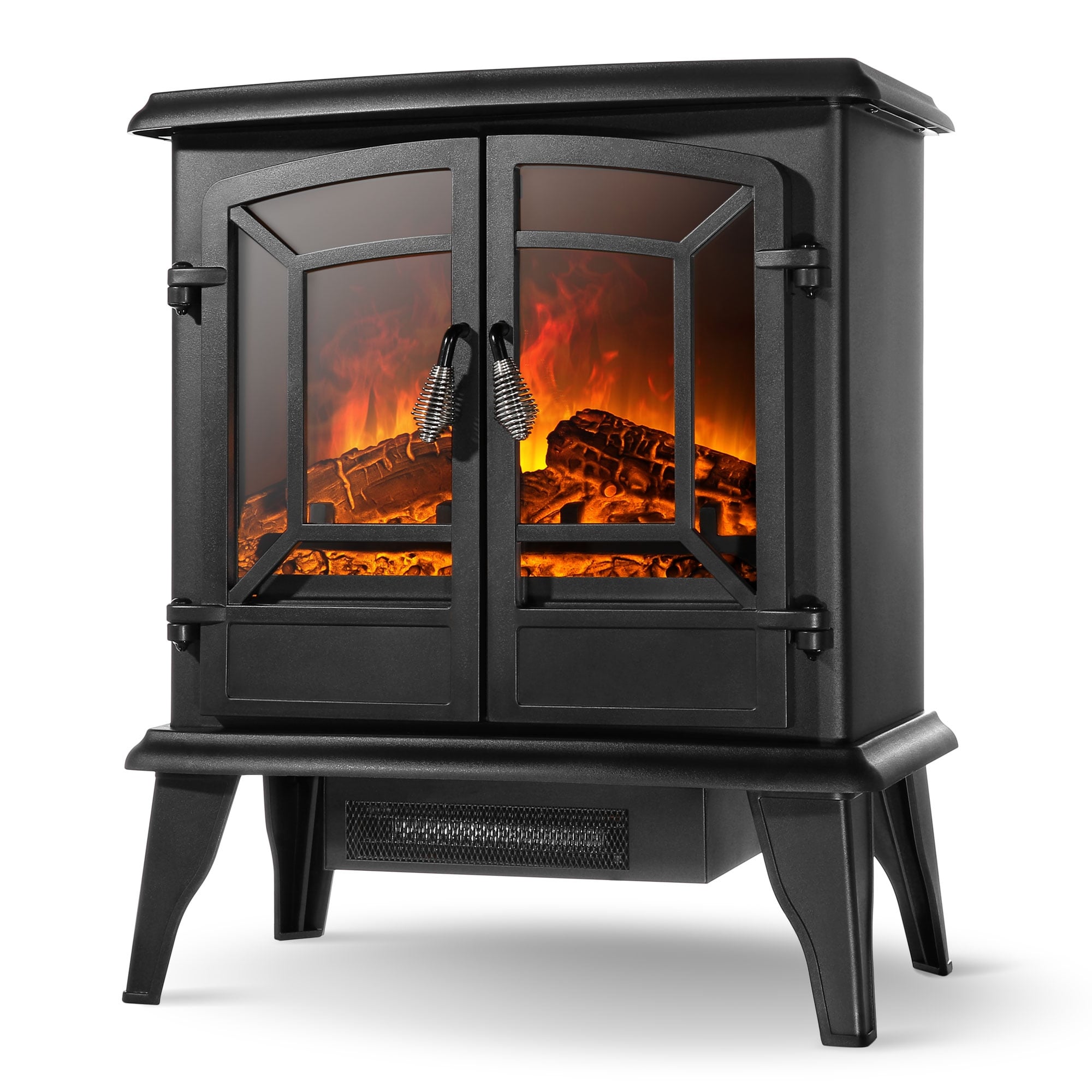 VonHaus Electric Fireplace Stove Heater with Flame Effect White 1850W Portable Freestanding Fire Place Log Burner Light