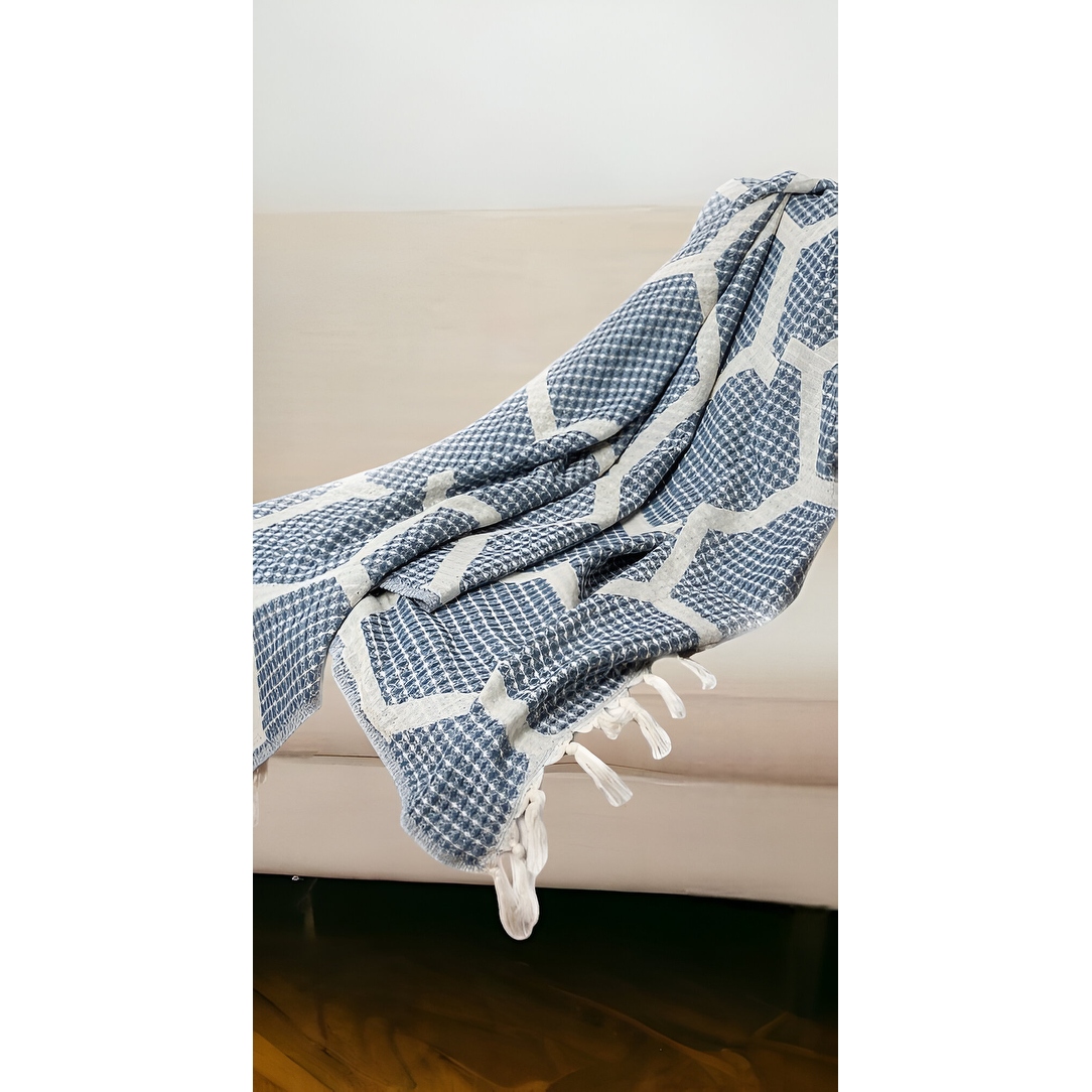 Woven cotton throw blanket with fringe clearance