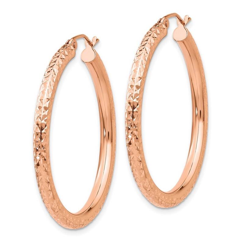 Curata 14k Rose Gold Full Diamond Cut 35x3mm Classic Round Hoop Earrings