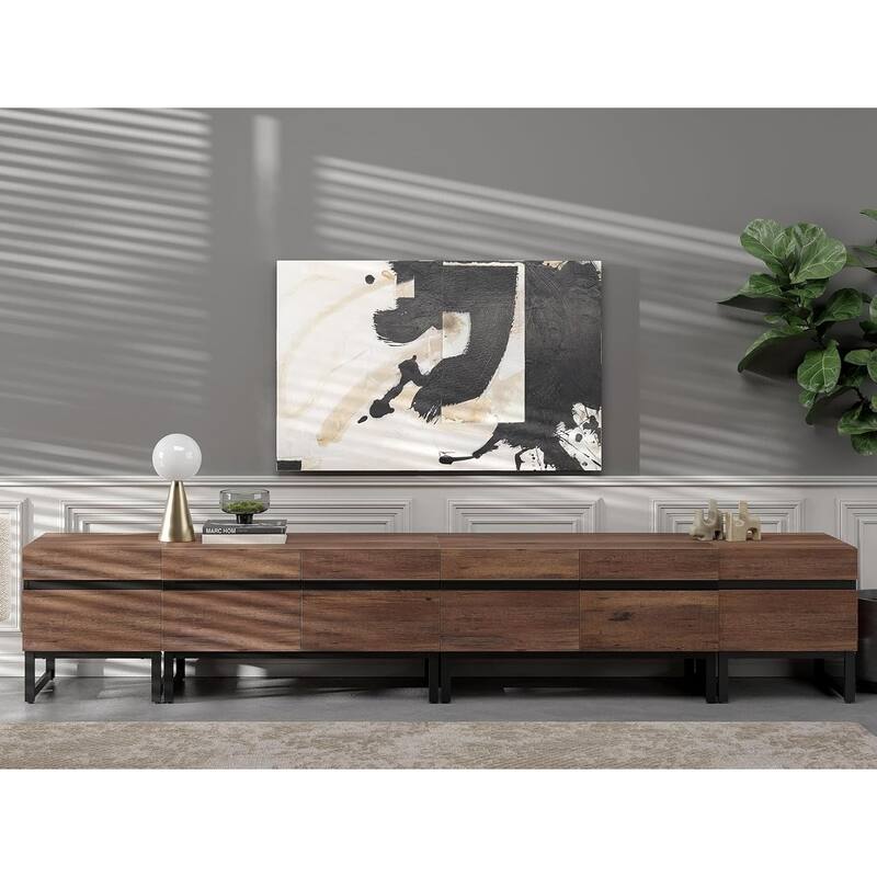 WAMPAT Modern TV Stand for TVs up to 50 inch TV, 2 in 1 Entertainment Center TV Console with Storage Cabinets and Metal Base