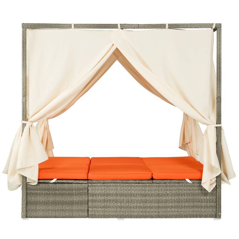 High Comfort Style Adjustable Sun Bed with Curtain for Patio, Balcony or Backyard