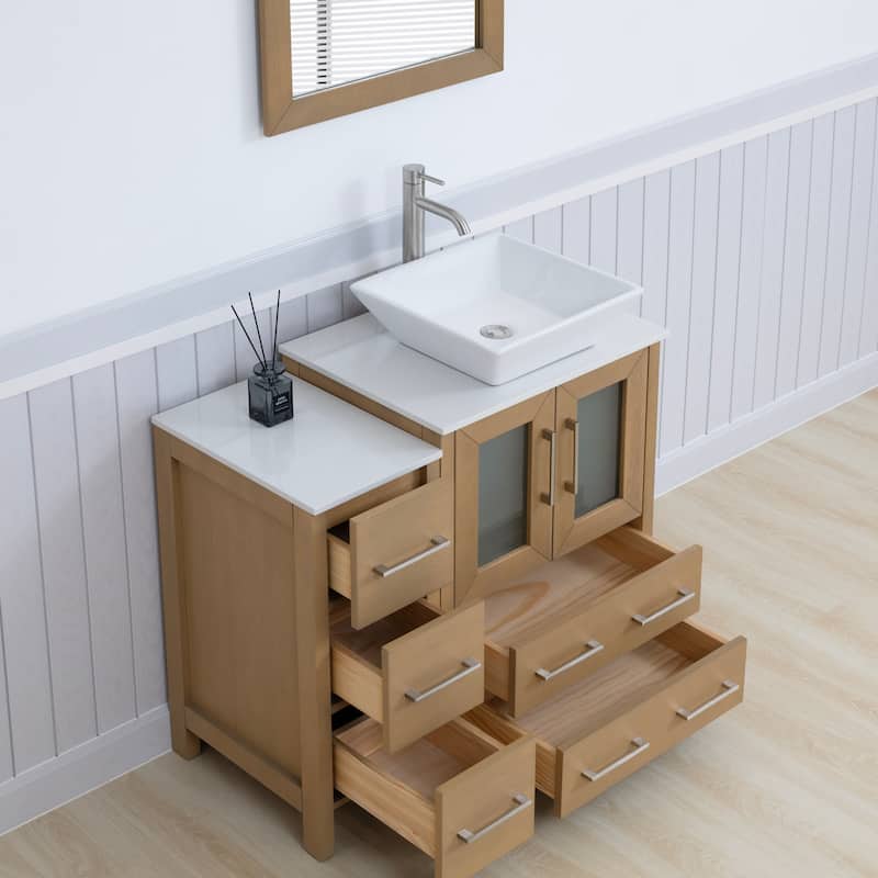 Vanity Art 36" Single Sink Bathroom Vanity Set with Engineered Marble Top and Free Mirror - 36 W X 18.5 D X 31.1 H
