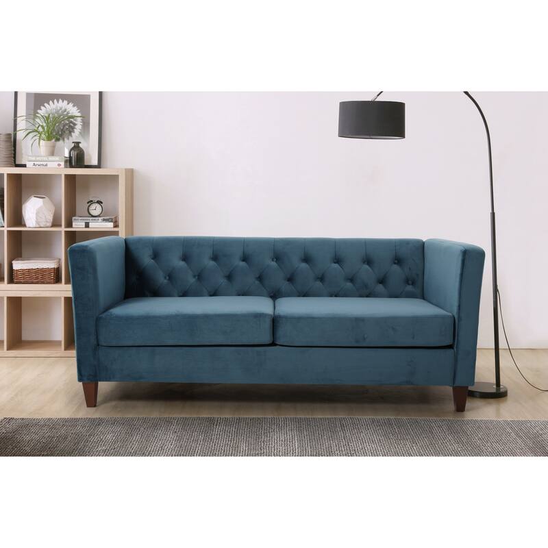 Lisette 73.3'' Velvet Square Arm Sofa - Prussian Blue