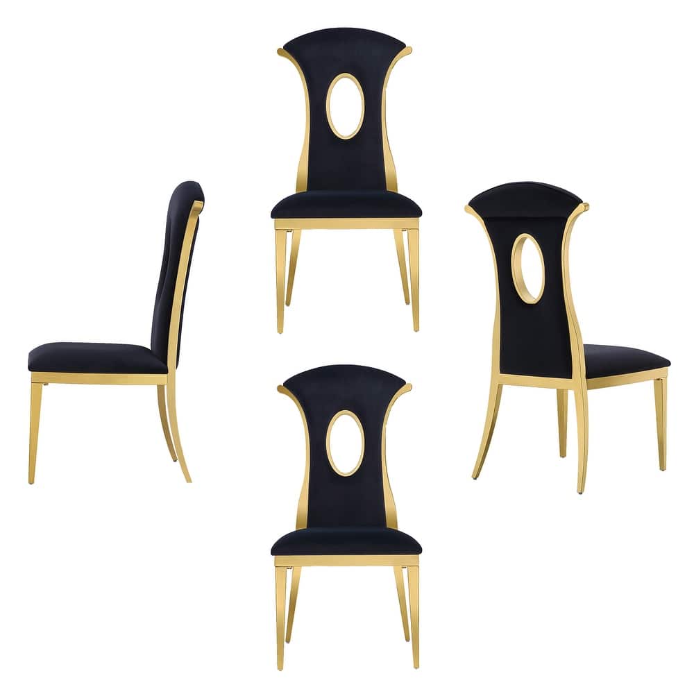 Luxury Black Velvet Dining Chairs with Polished Gold Legs