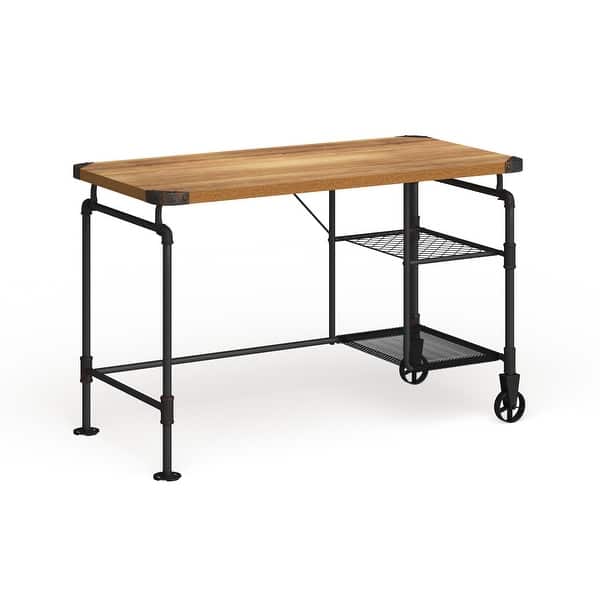 slide 16 of 19, Furniture of America Wini Industrial Black 47-inch Metal Computer Desk Antique Black/Brown