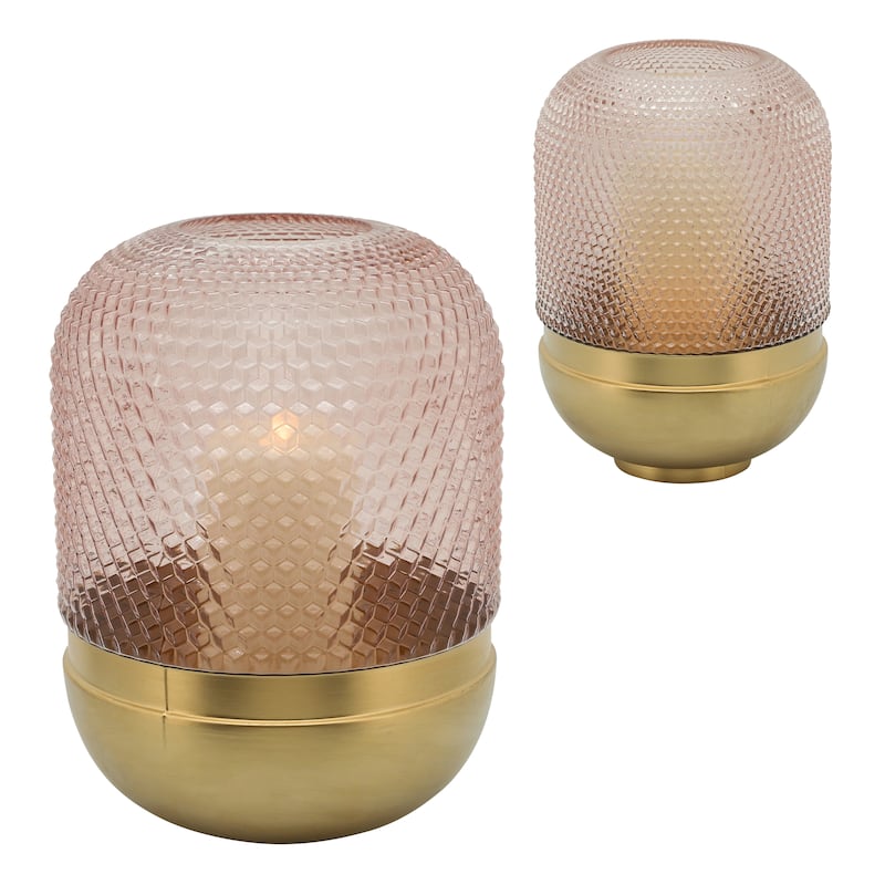 11" Glass Vase Contemporary Glam Pink and Gold Textured Dot Design Glass Vase for Floral Display and Centerpiece -