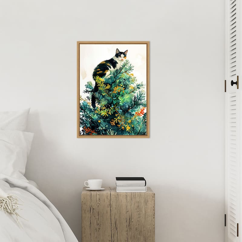 Cats Life Christmas Tree by Justyna Jaszke Framed Canvas Wall Art