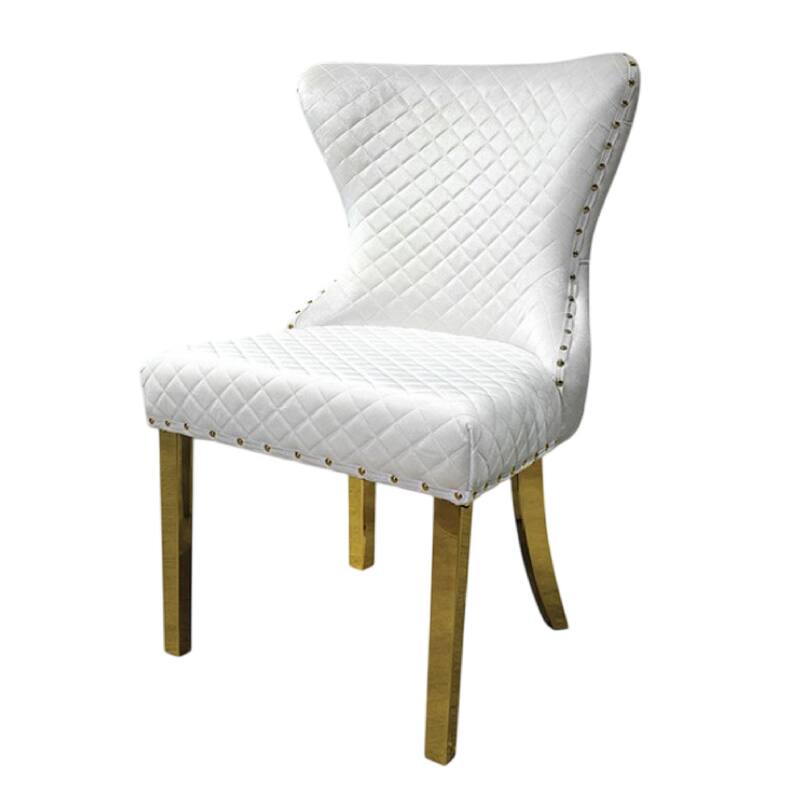Anova Dining Side Chair Set of 2, Diamond Pattern White Seat, Gold Leg