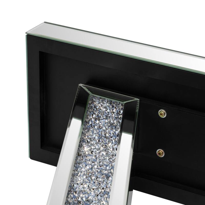 V-Shaped Frame Mirrored Console Table With Sparkling Crystal Accents