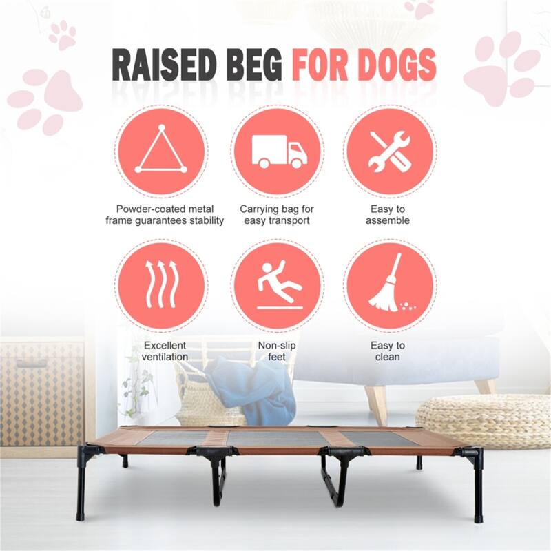 Elevated Pet Bed with Lightweight Steel Frame and Non-Skid Rubber Feet - 48" L x 36.25" W x 9" H