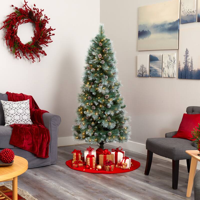 6' Frosted Tip Mountain Pine Christmas Tree with 250 Clear Lights - Green