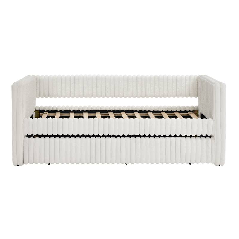 Twin Size Upholstered Velvet Sofa Bed Extendable Daybed Frame with Trundle
