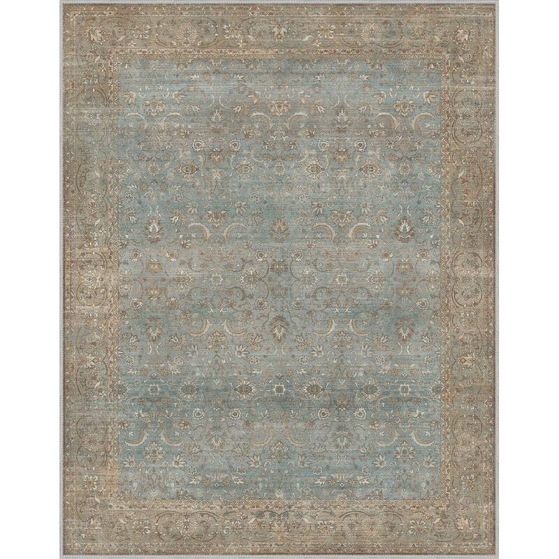 Mcow Vintage Floral Low-Pile Machine-Washable Area Rug